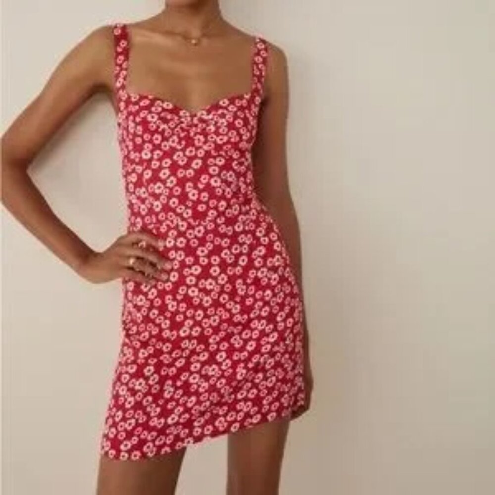 Reformation Baldwin Red Floral Mini Dress